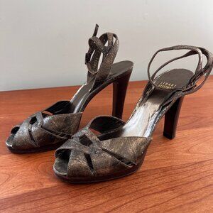 Stuart Weitzman Metallic Bronze Strappy Peep-Toe Heels Size 7